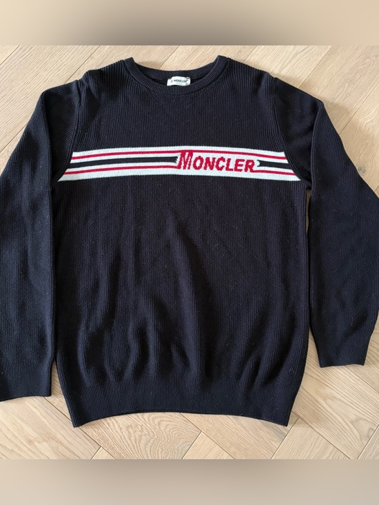 Moncler Other - MONCLER Maglione Tricot Girocollo Stripe Logo Cardigan Pullover Sweater Black